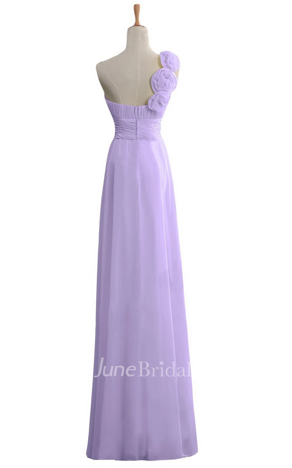 One-shoulder Floral Appliqued Long Layered Chiffon Dress