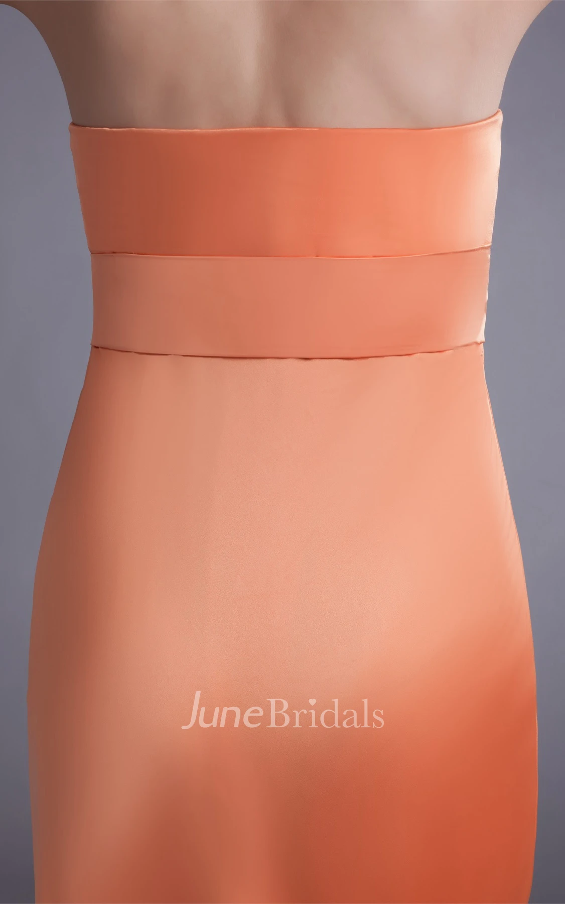 satin sheath strapless dress with appliqued waist
