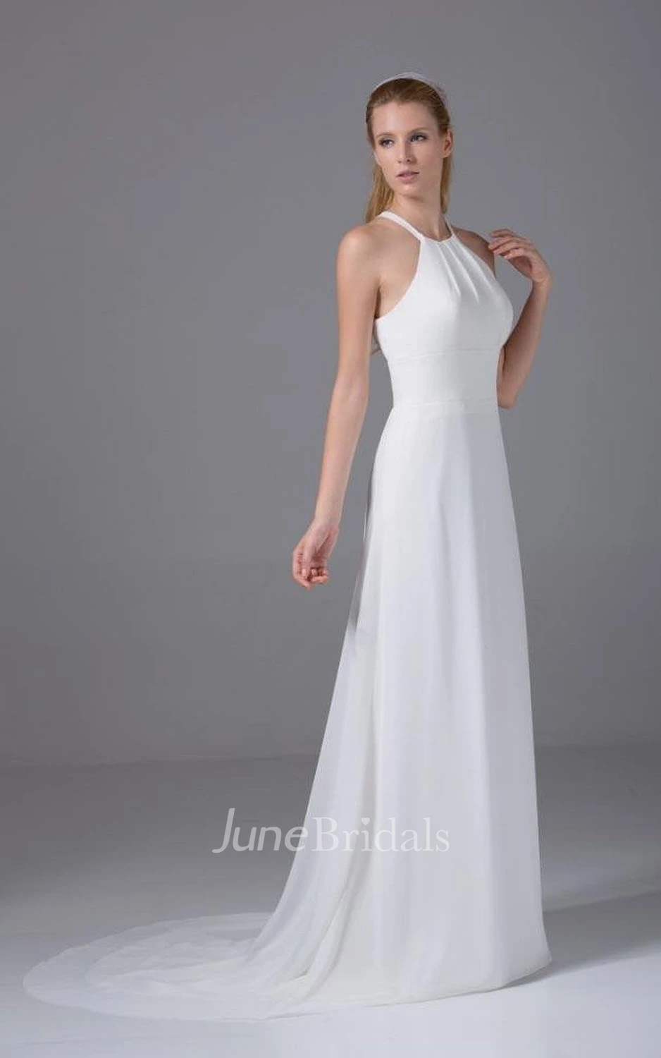 Sleeveless High Neck Long Chiffon Dress