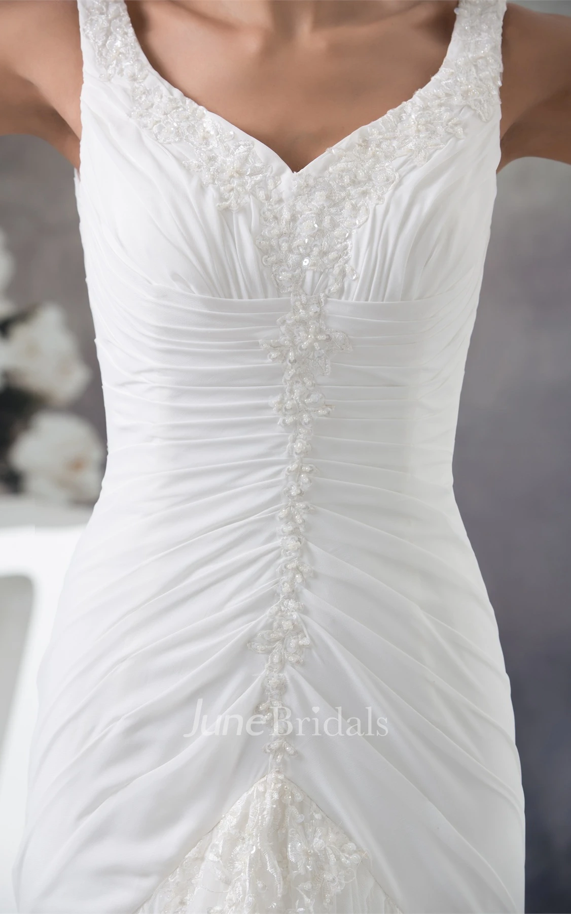 Strapped Column A-Line Dress with Appliques and Tulle Overlay