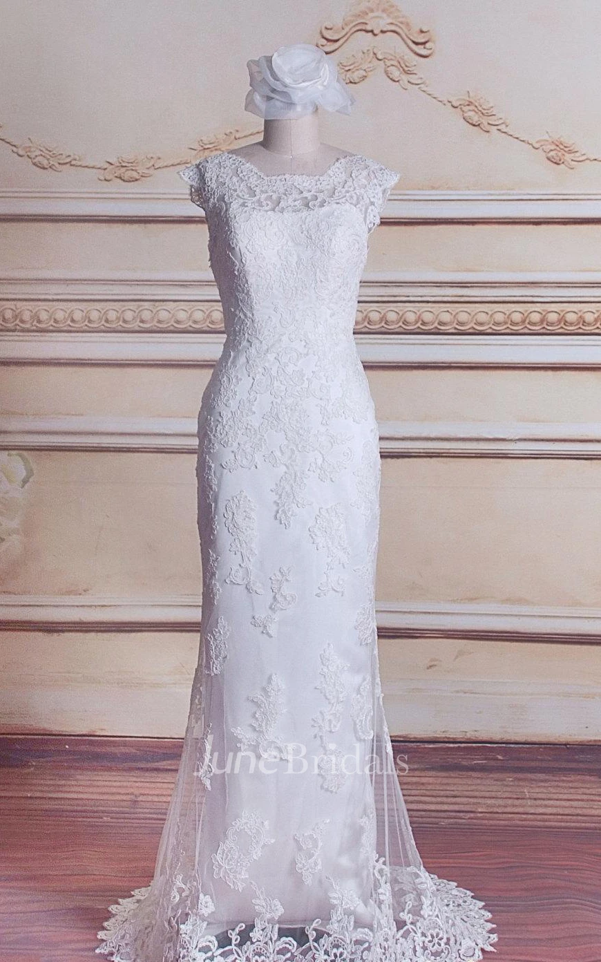 Lace Satin Weddig Dress With Low-V Back