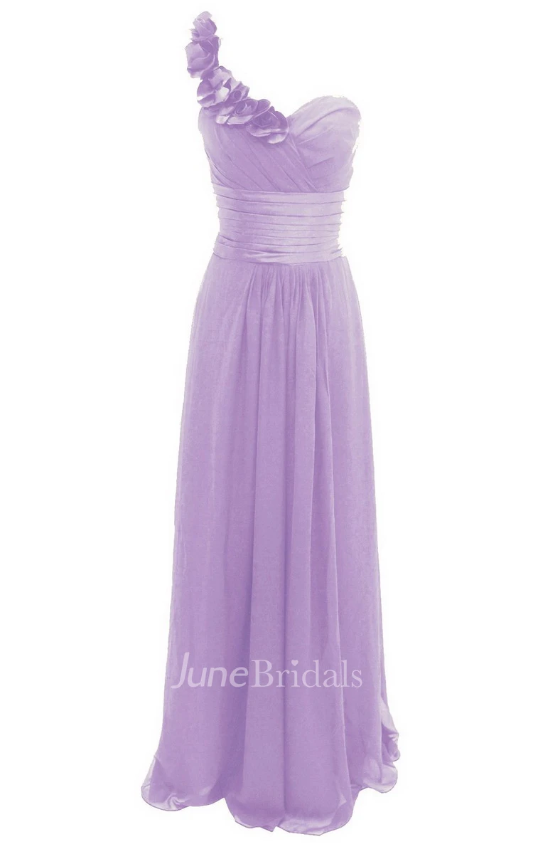 Floral One-shoulder Sweetheart A-line Gown With Ruched Band