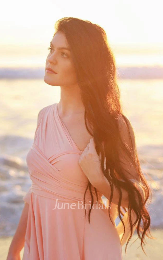 High Low Peach Jersey Convertible Wrap Dress