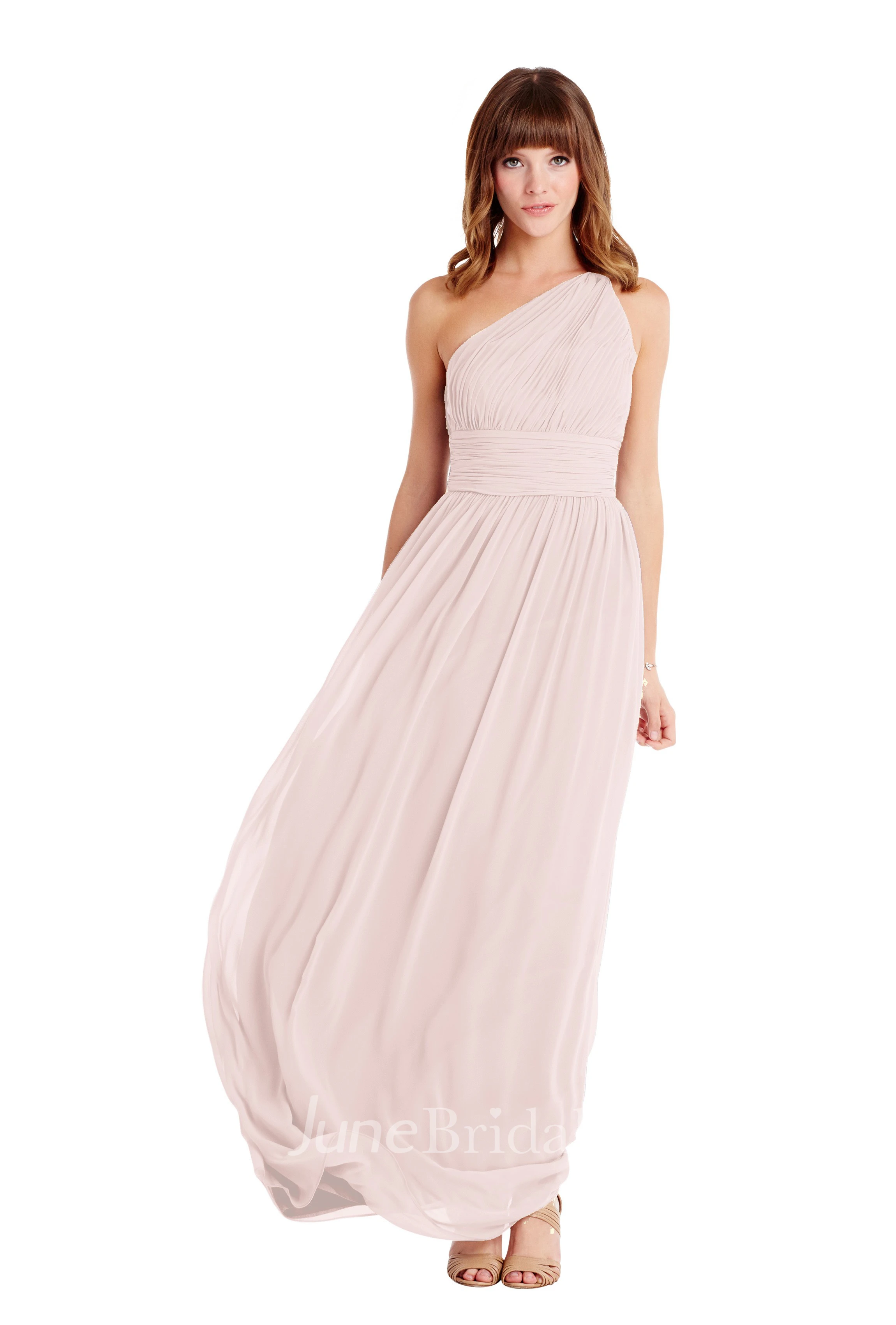 Floor-Length One-Shoulder Ruched Sleeveless Chiffon Muti-Color Convertible Bridesmaid Dress