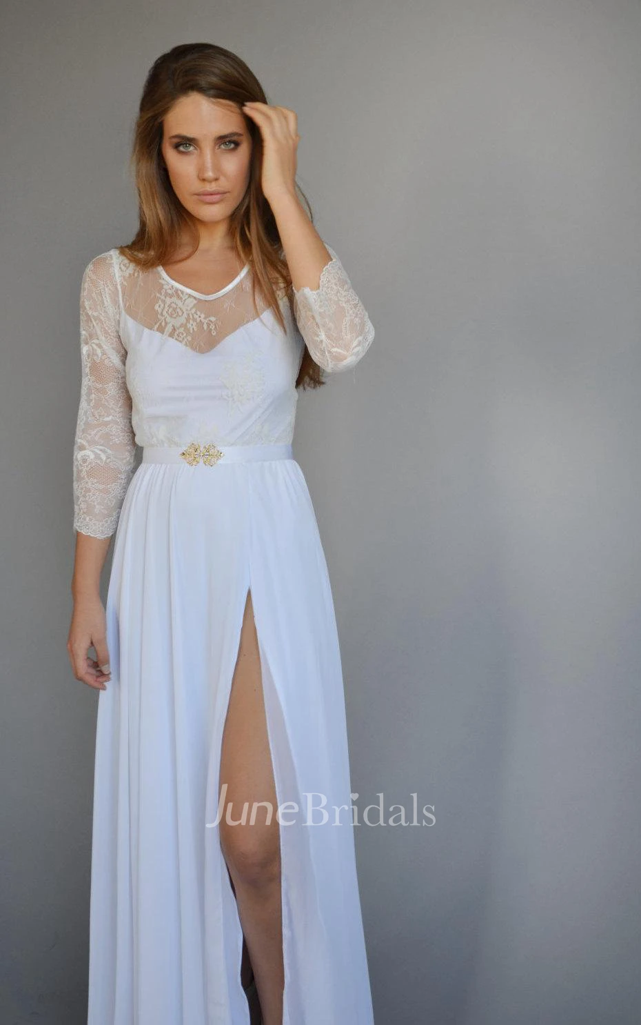 Long Sleeve Chiffon Lace Weddig Dress