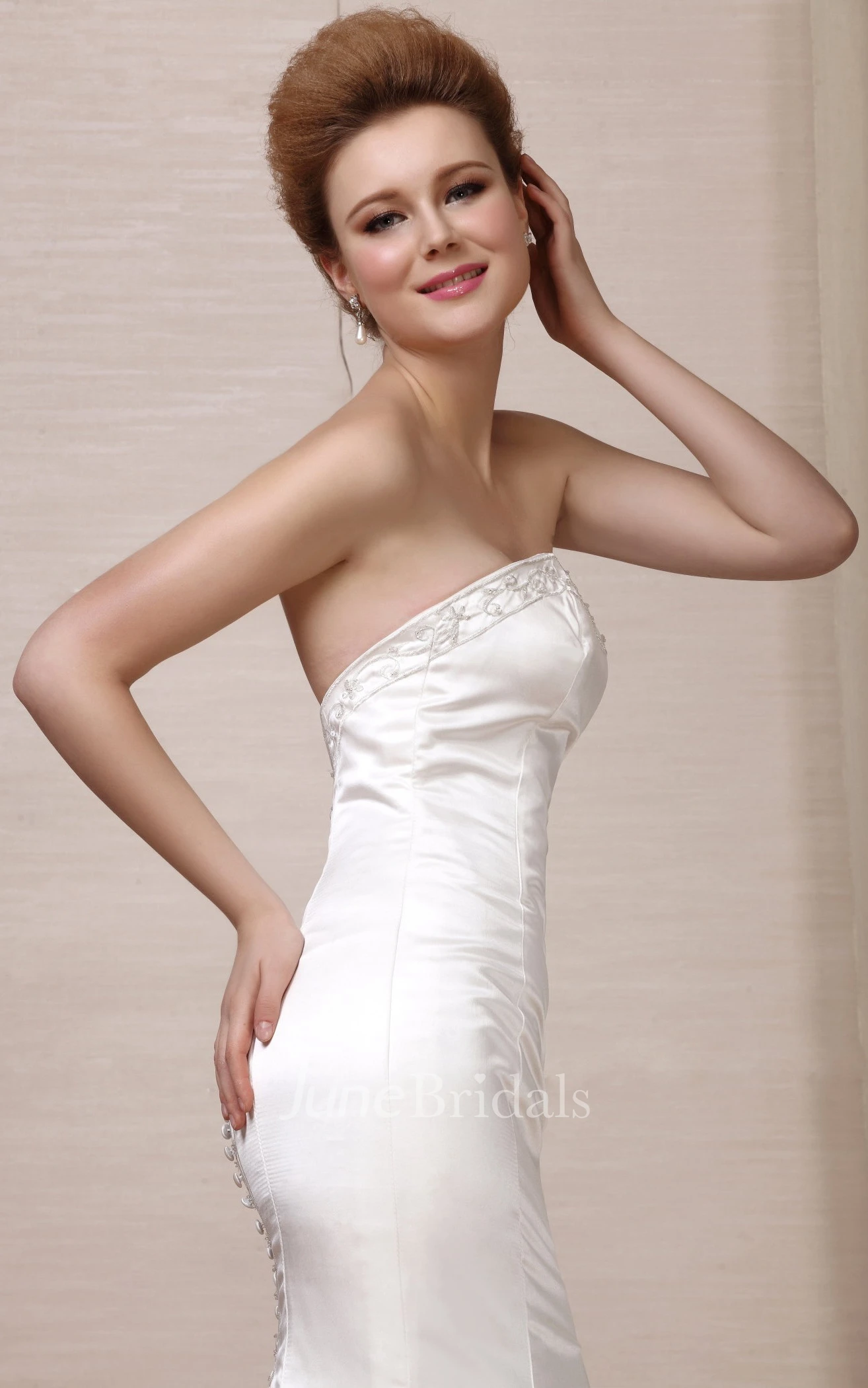 Strapless Mermaid Satin Gown With Embroideries