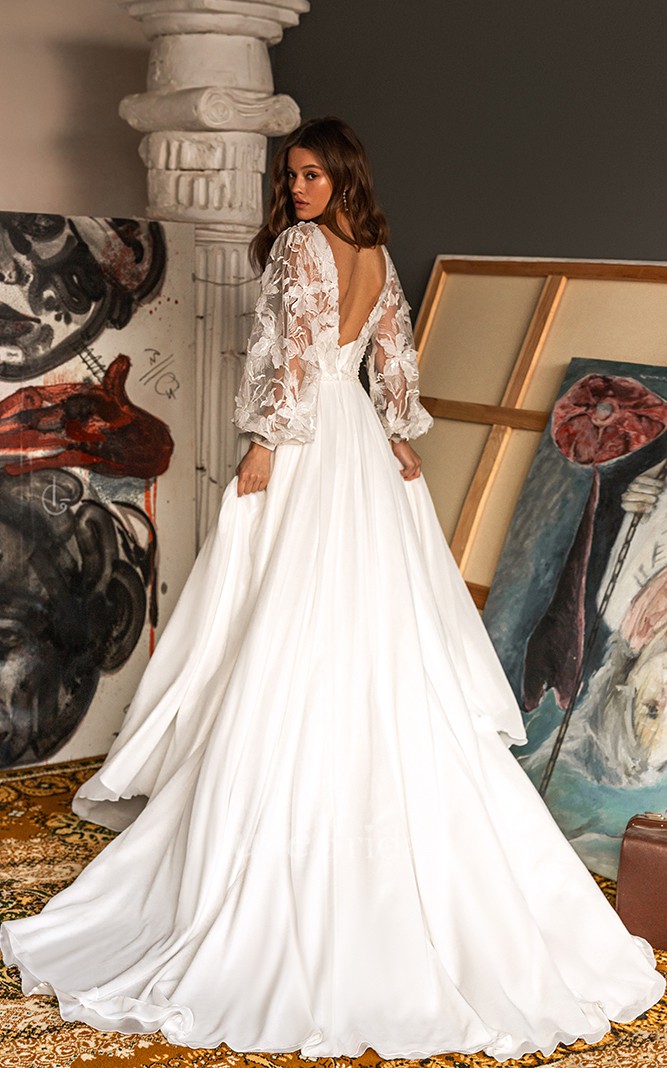 Puffy long clearance sleeve wedding dress