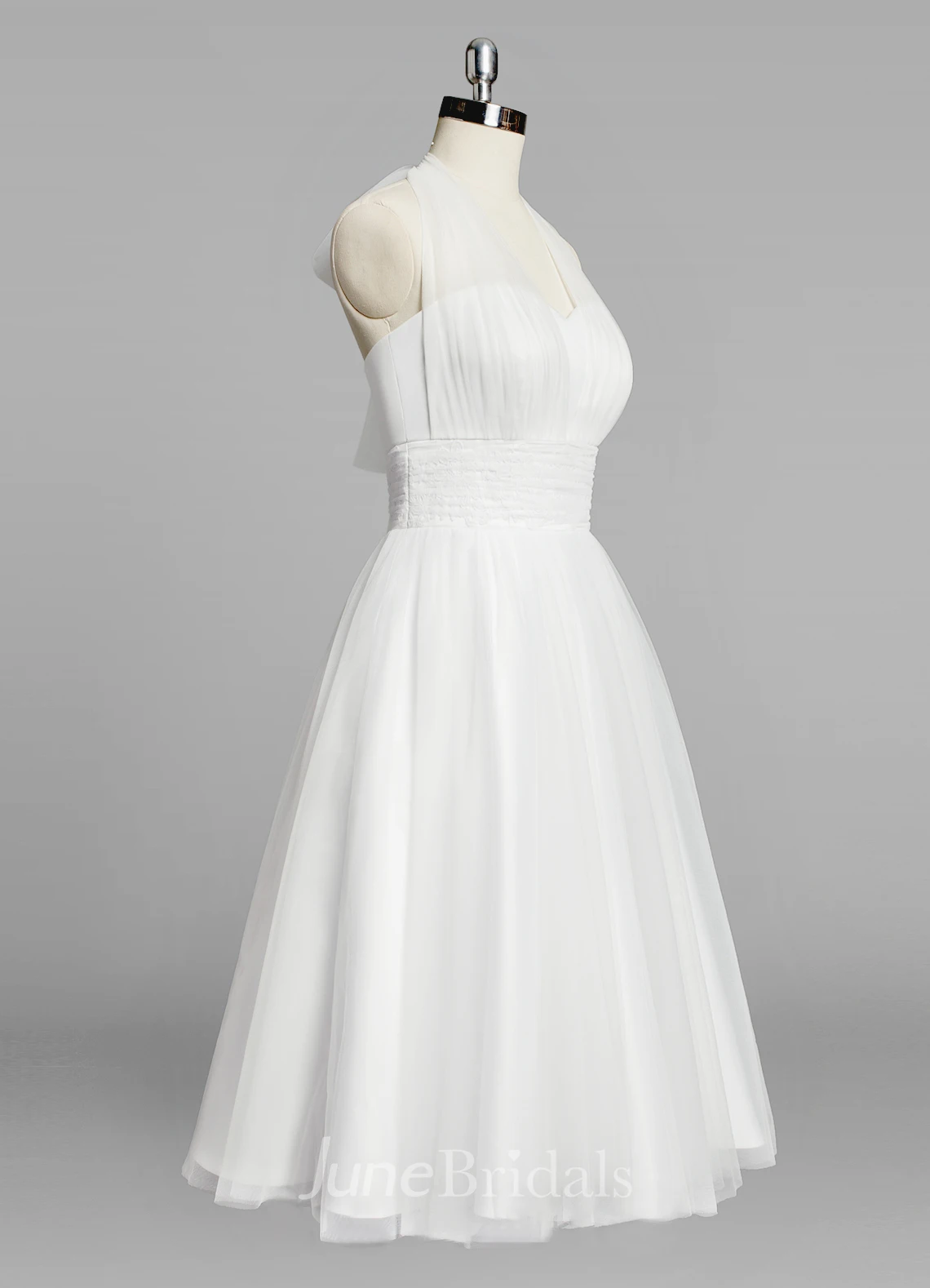 Halter A-Line Short Tulle Wedding Dress With Ruching