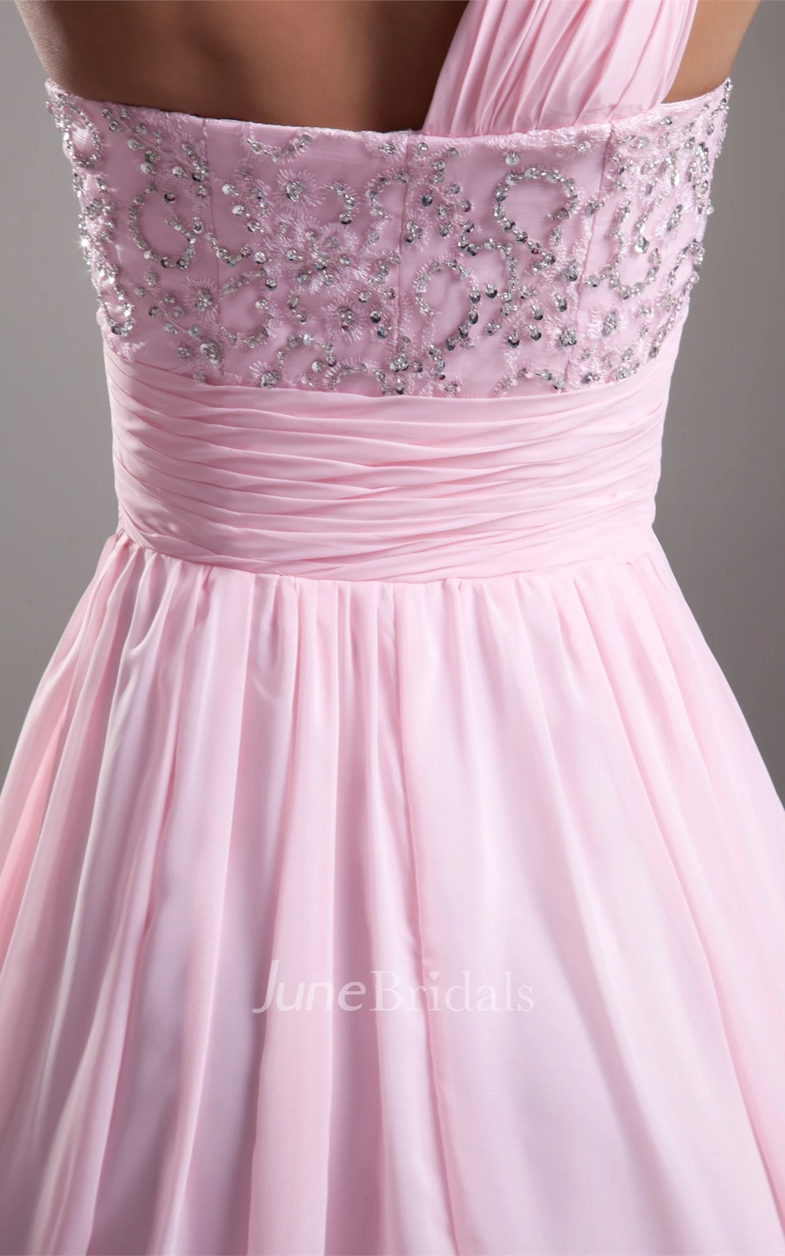 One-Shoulder Criss-Cross Chiffon Maxi Gown with Beading