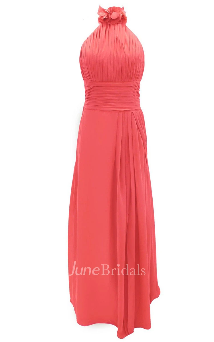 Petal High Neck Halter A-line Gown With Band