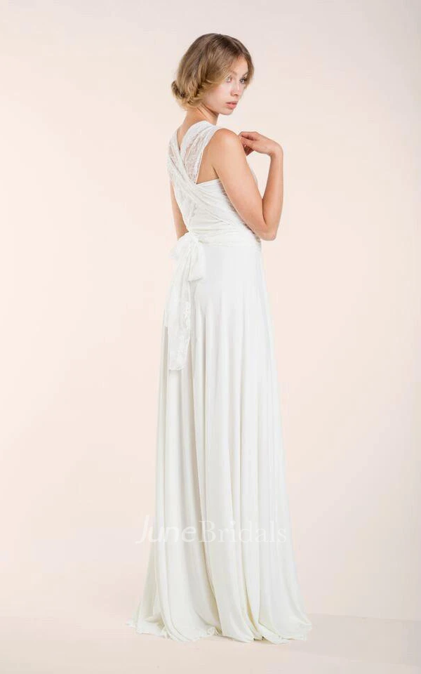 Lace Lay Sleeveless Ivory Floor-Length Dress With Pleats