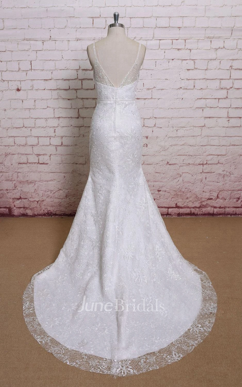 V-Neck Sleeveless Full Lace Mermaid Wedding Dress