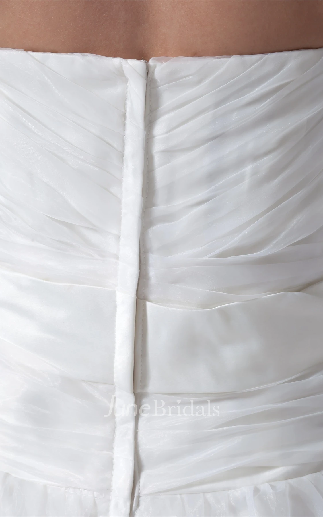 strapless maxi a-line dress with sweep train and ruched top