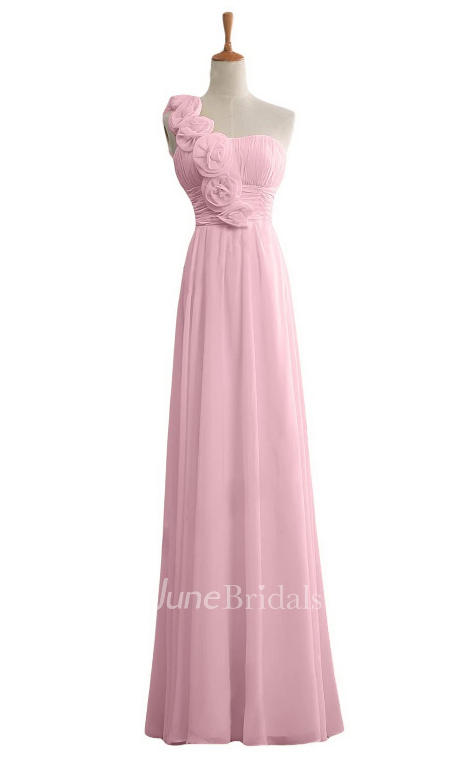 One-shoulder Floral Appliqued Long Layered Chiffon Dress