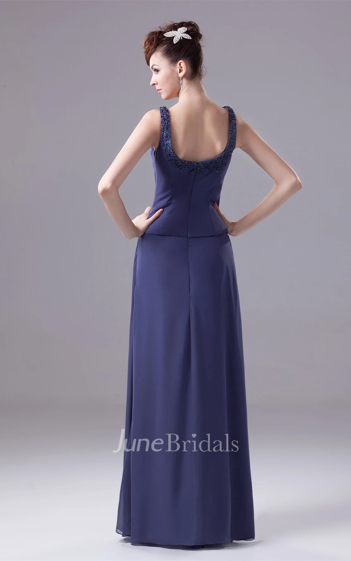 Beaded Sleeveless Floor-Length Square A-Line Dress with Zipper Back