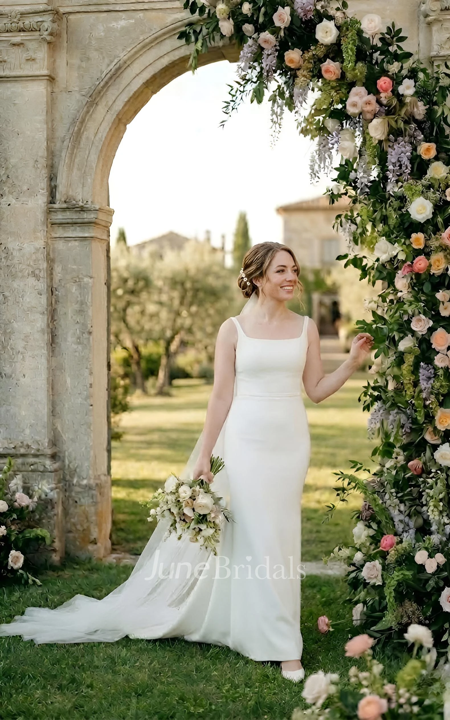 Modern Square Neck Wedding Dress Simple/Minimalist Sleeveless Satin Bridal Gown