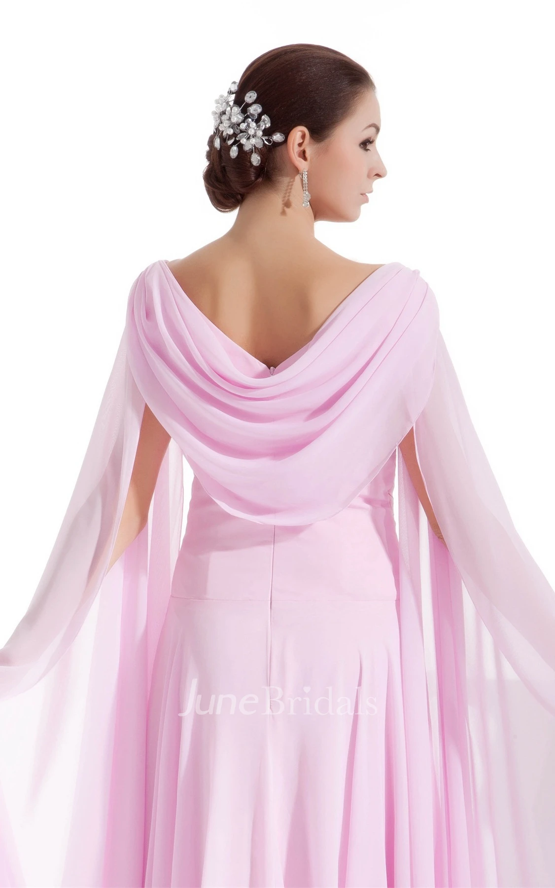 Cowl-Neck Chiffon Maxi Dress with Ruching and Stress