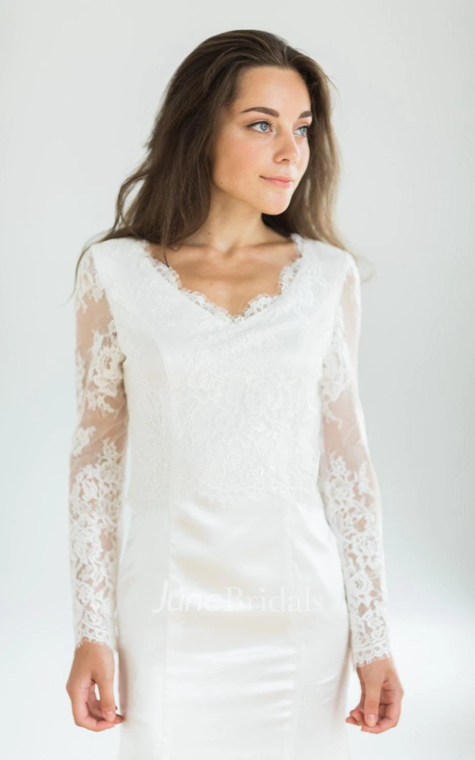White Vintage Style Mermaid Wedding With Long Lace Sleeves Dress