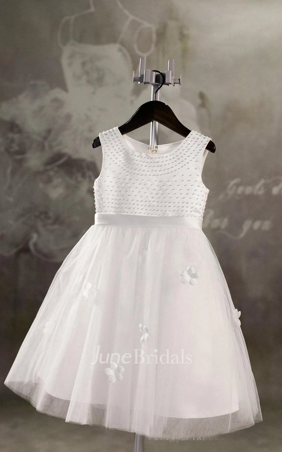 Sleeveless Sleeve Tulle&Satin Dress With Beading&Flower