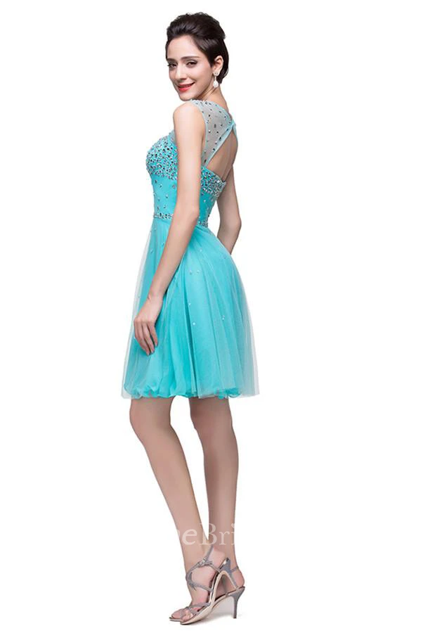 Classic Sleeveless Tulle Short Homecoming Dress With Crystals