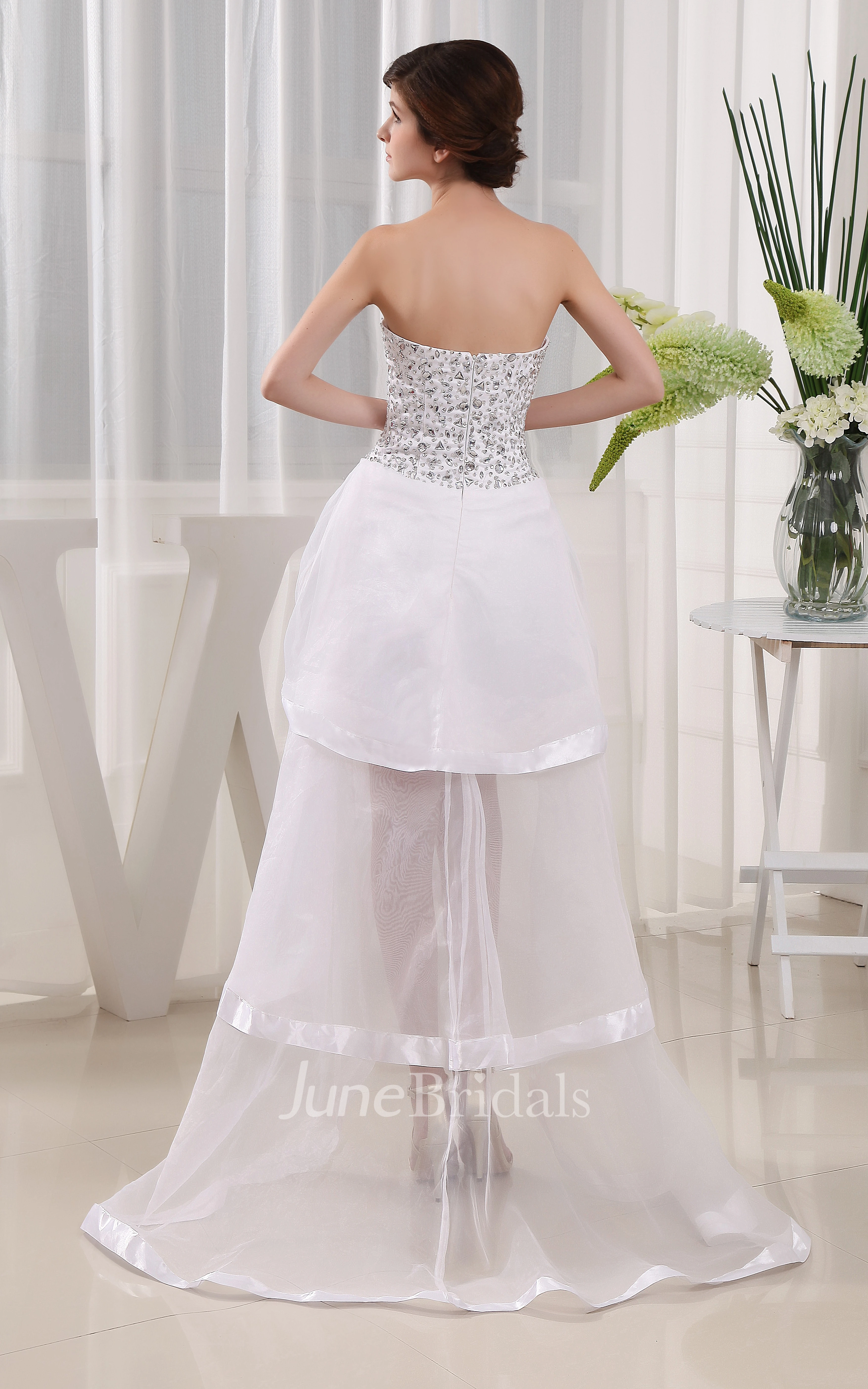 Sweetheart Organza High-Low Dress With Beaded Top
