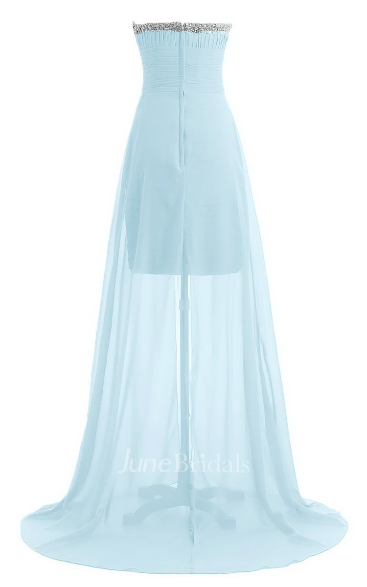 Sweetheart Long Chiffon Dress With Ruching and Sequins
