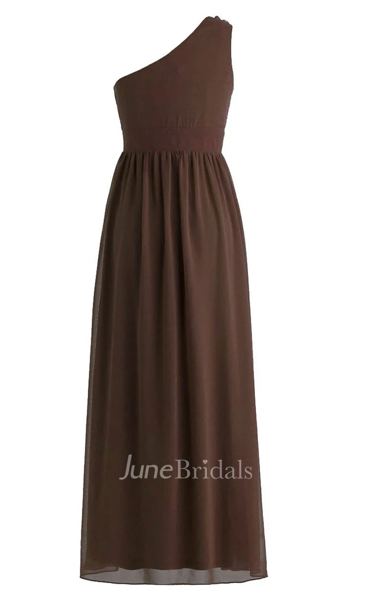 One-shoulder Pleated Chiffon A-line Dress With Flowers