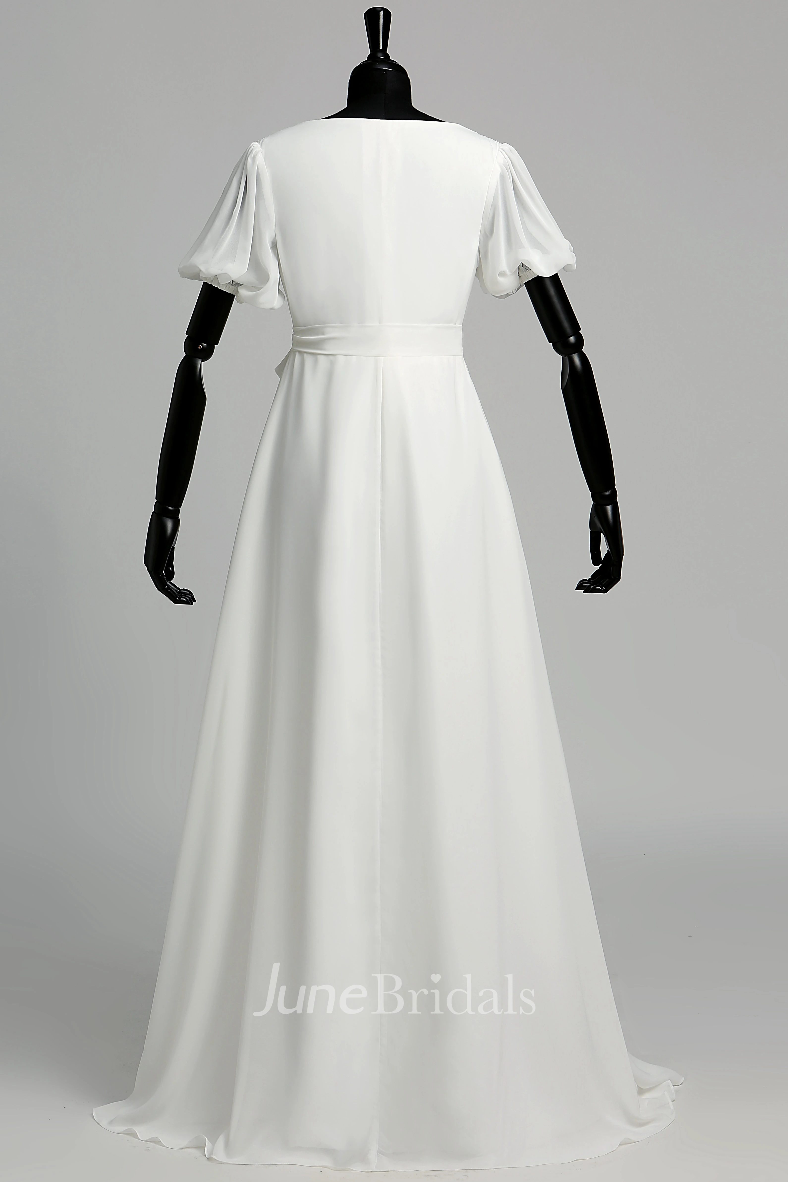 Puf Style Sleeve V-neck Long Chiffon Maternity Wedding Dress