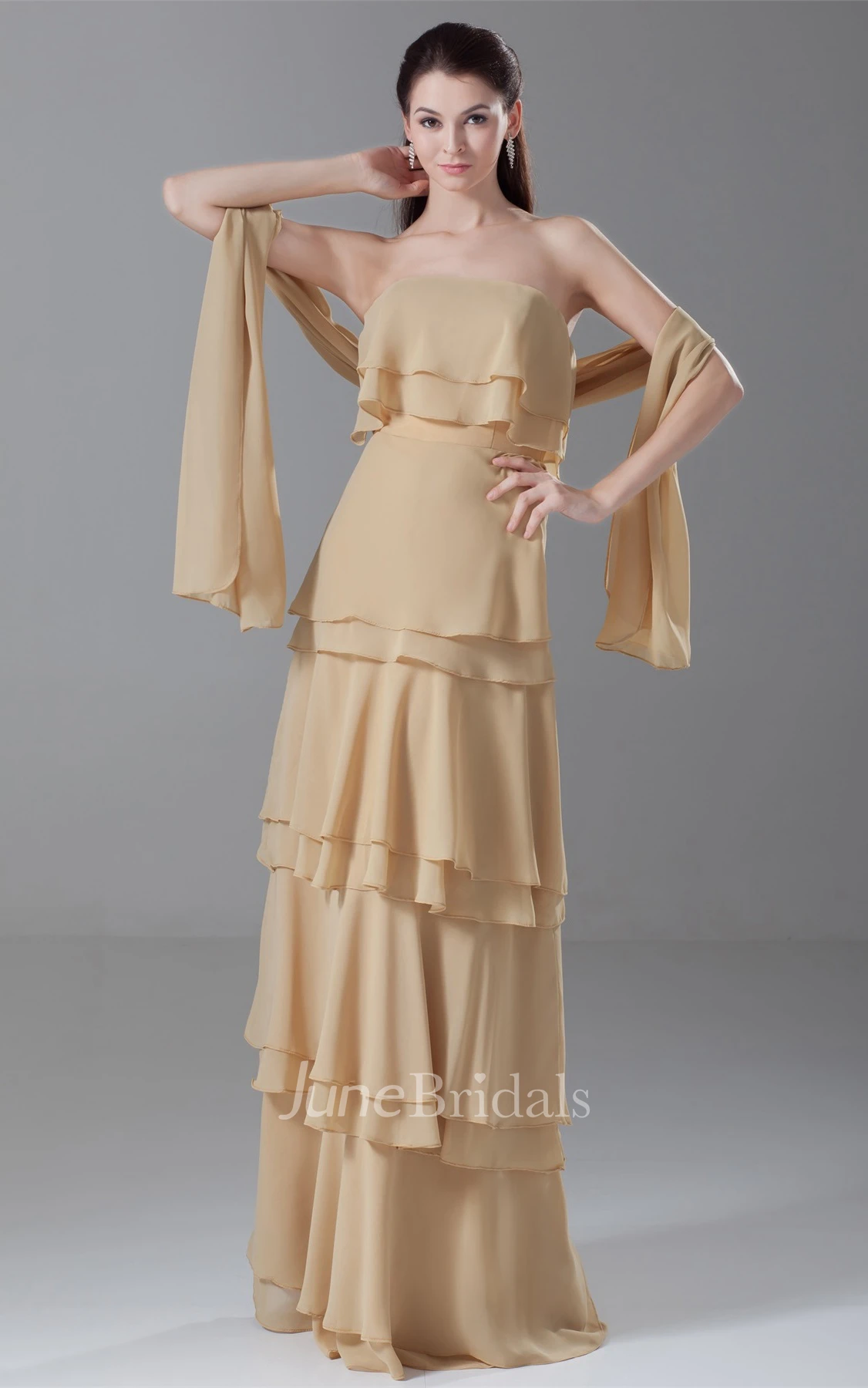 simple layered floor-length chiffon dress with pleats