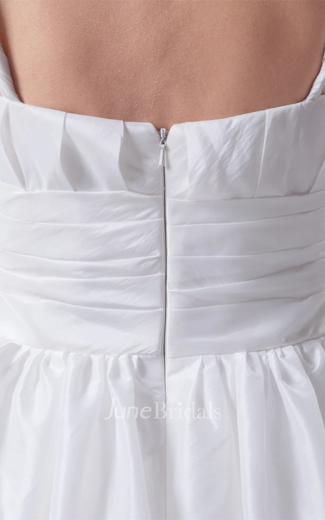 Spaghetti-Strap Plunged A-Line Gown with Broach and Pleats