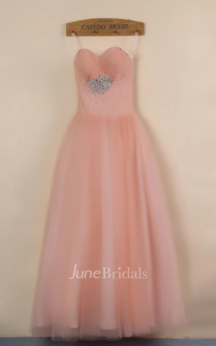 Sleeveless Beaded Ball Gown With Lace Up Back