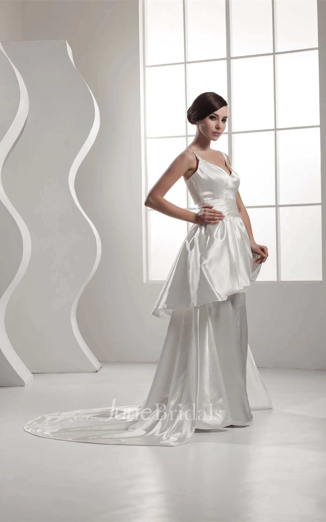 Strapped Pick-Up A-Line Gown with Ruching and Corset Back