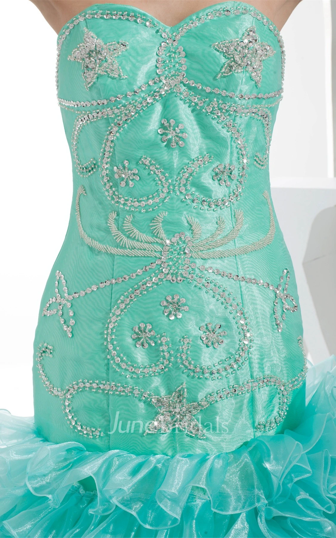 Sweetheart Ruffled A-Line Gown with Gemmed Bodice