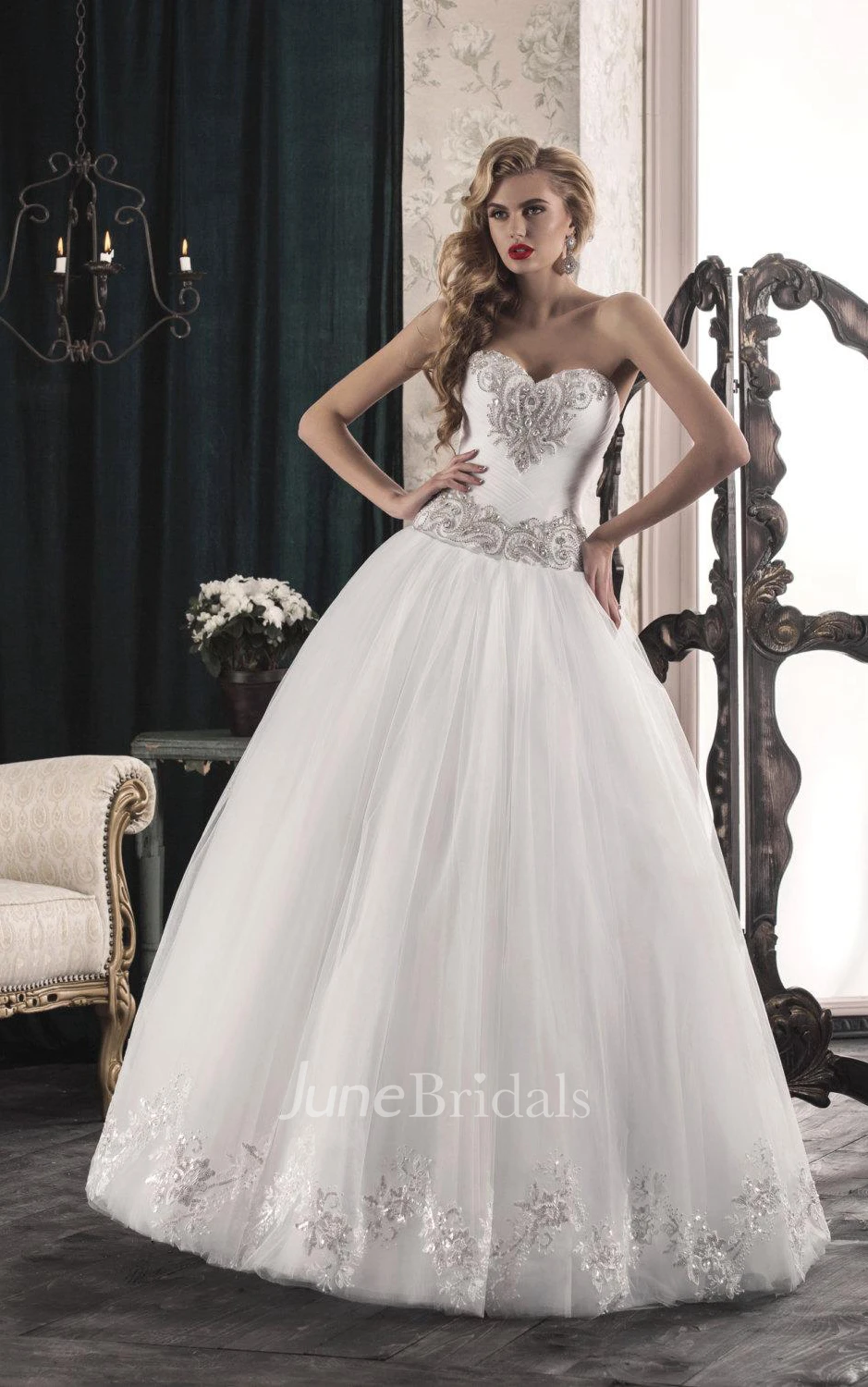 Sweetheart Lace and Tulle Wedding Dress with Removable Straps - June Bridals