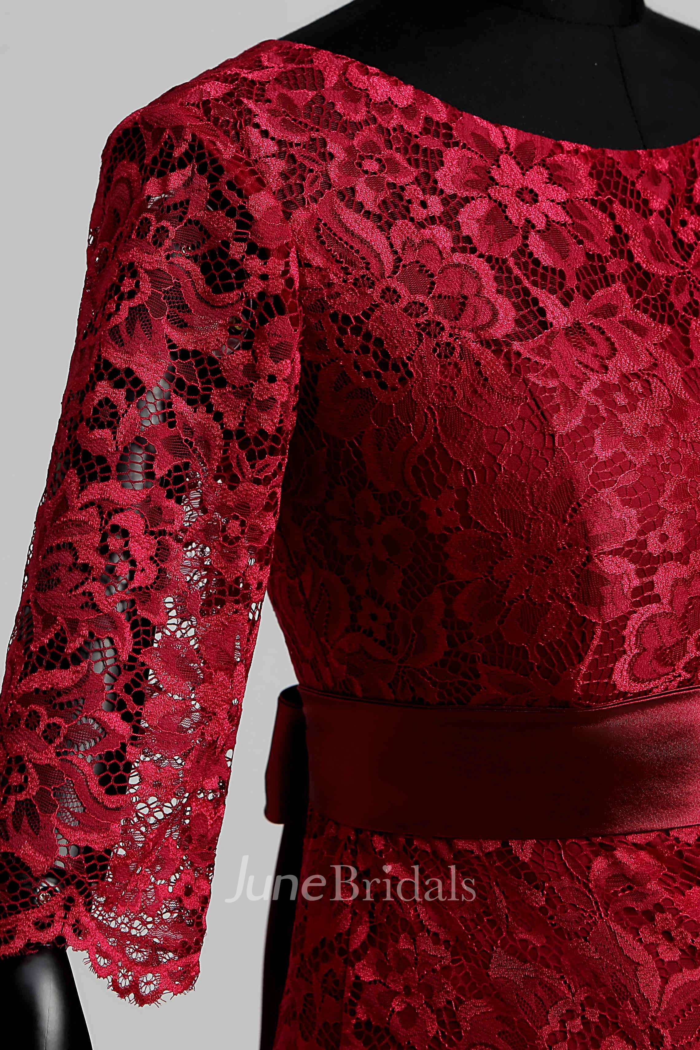 Illusion Half Sleeve Jewel Neck Knee-length Lace Maternity Dress