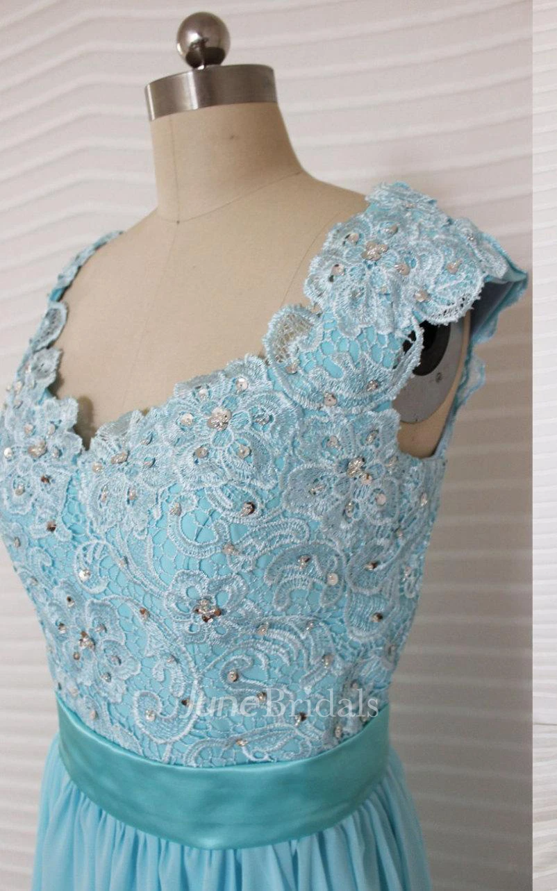 Backless Cap-sleeve Chiffon Dress With Appliques