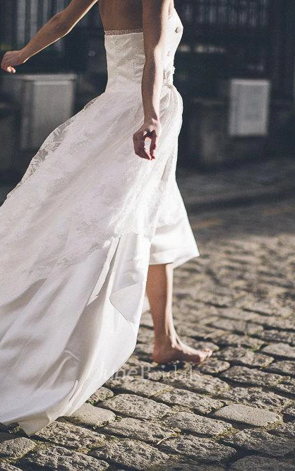 Boho Inspired High-Low Wedding Dress in Satin and Lace