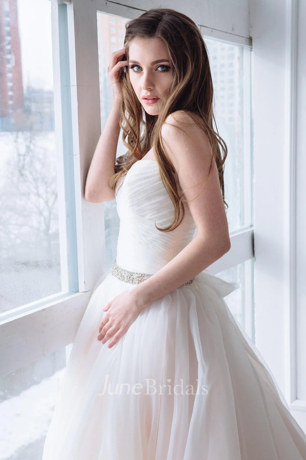 Organza Satin Lace Lace-Up Corset Back Wedding Dress