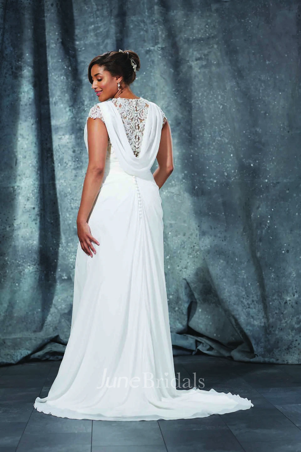 Sheath Long Queen Anne Chiffon Brush Train Illusion Draping Dress