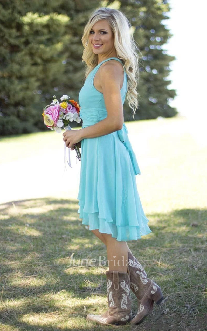 Empire Mini Scoop Sleeveless Pleats Chiffon Dress