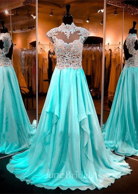 Luxurious Appliques Beadings Evening Dress High Neck A-line Zipper