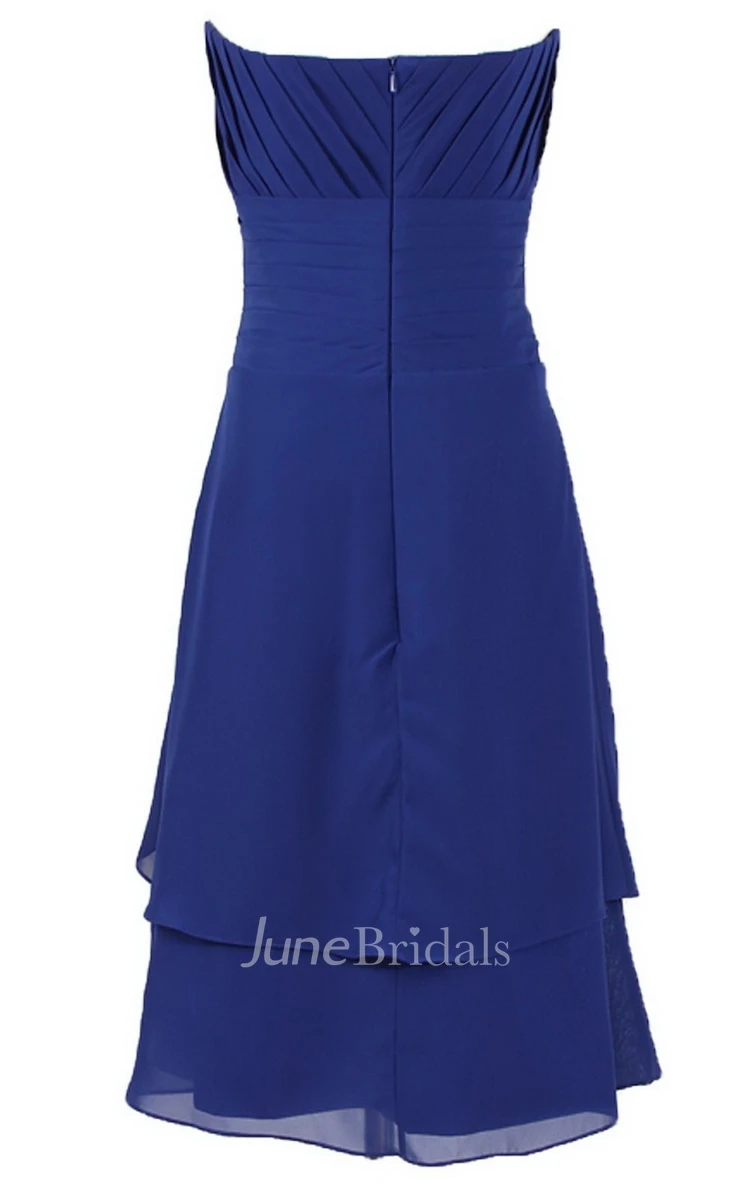 Strapless Layered Chiffon Dress With Zipper Back