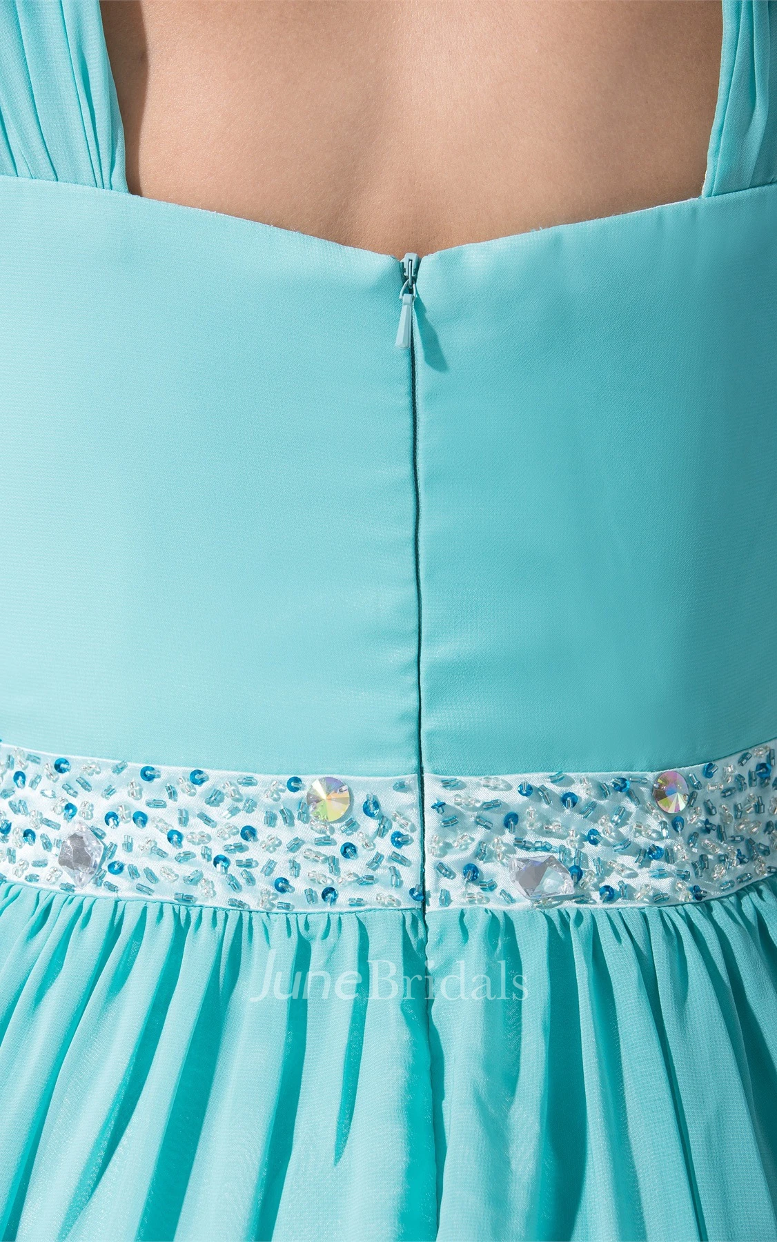 Strapped Chiffon Floor-Length Gown with Pleats and Beaded Waist