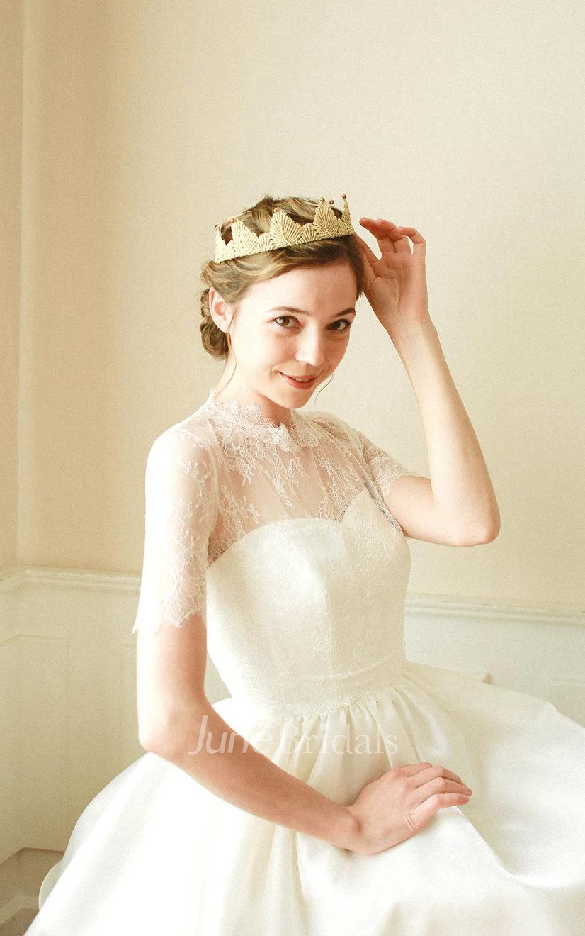 High-Neck Short A-Line Tutu Skirt With Lace Bodice