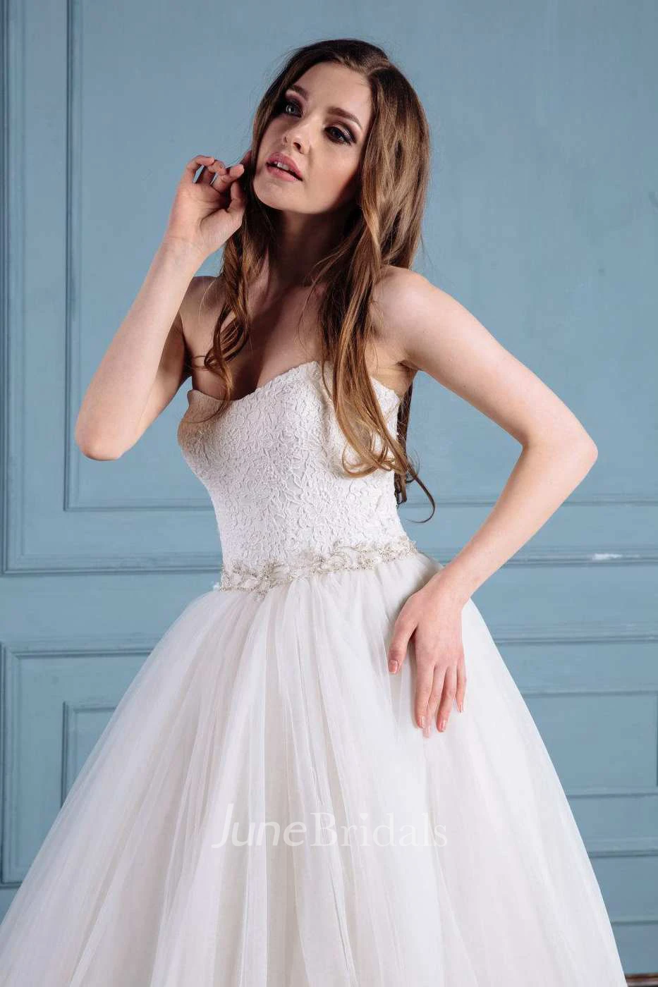 Satin Lace Lace-Up Corset Back Wedding Dress