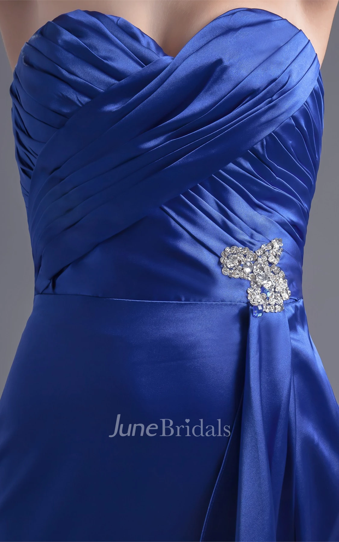 sweetheart sheath criss-cross dress with brush train and draping