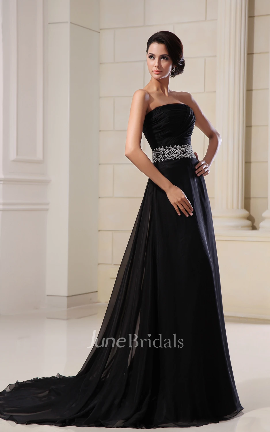 Scalloped Edge Neckline-Neck Wonderful Gown With Sequined Waist