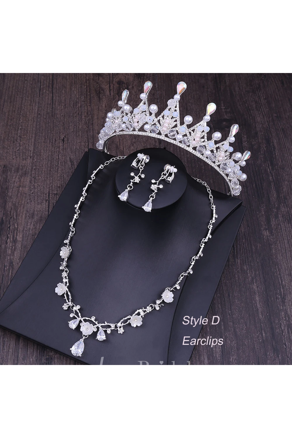 Bridal Accessory-Crown Necklace Earrings/Earclips Set