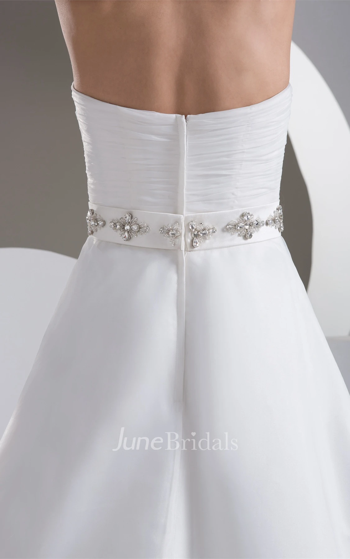 Sweetheart Criss-Cross A-Line Gown with Appliques and Gemmed Waist