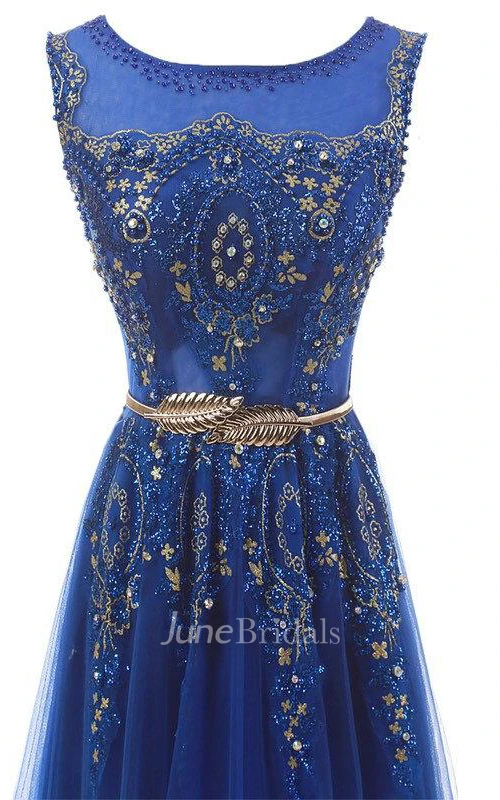 A-line Scoop Sleeveless Long Dress With Sequins